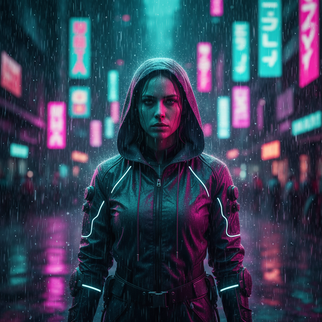 Cyberpunk Neon Rain Portrait preview